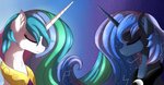 absurd_res constellation duo equid equine eyes_closed female friendship_is_magic hasbro hi_res horn mammal my_little_pony mythological_creature mythological_equine mythology orangejuicerus princess_celestia_(mlp) princess_luna_(mlp) smile winged_unicorn wings
