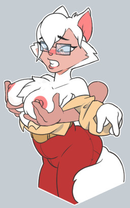 anthro big_breasts big_butt breasts butt clothed clothing disembodied_hand duo eyewear female from_behind_position glasses nude partially_clothed sex surprised thick_thighs windstand cats_don't_dance warner_brothers sawyer_(cats_don't_dance) domestic_cat felid feline felis mammal colored