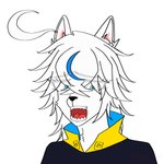 1:1 absurd_res blue_eyes canid canine canine_teeth canis domestic_dog dull_hair expressions female firmament_eyes fur hair hi_res humanoid humor husky leica_2007 mammal nordic_sled_dog open_mouth spitz warsoul_legend white.yue white_body white_fur white_hair