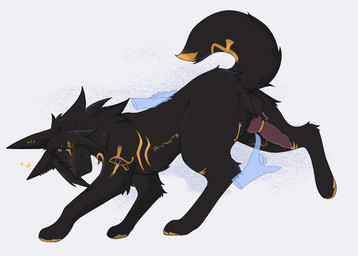 accessory animal_genitalia animal_penis anthro anthro_on_feral balls bestiality canine_genitalia canine_penis cock_ring duo erection feral genitals handjob jewelry knot knotted_penis male massage penile penis penis_accessory penis_jewelry petting sex solo_focus vaitins didact_(muttsu_okami) anubian_jackal canid canine canis jackal mammal spirit absurd_res animated hi_res