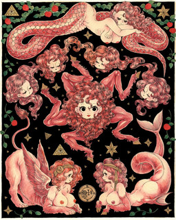 5_legs 5_limbs apode big_breasts breasts butt female group legless multi_leg multi_limb nipples occult_symbol quadruped serpentine sigil split_form star surrealism symbol text panoramango mythology the_lesser_key_of_solomon buer aquatic bovid caprine demon draconcopode eye_of_providence felid humanoid lamia mammal mythological_creature mythological_marine mythological_sphinx reptile scalie sea_goat snake