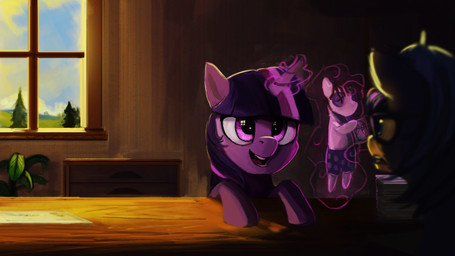 book cloud desk female feral fur furniture hair horn inside magic multicolored_hair open_mouth plant purple_body purple_eyes purple_fur sky smile solo table tree window young young_female young_feral paperdrop friendship_is_magic hasbro my_little_pony mythology smartypants_(mlp) twilight_sparkle_(mlp) equid equine mammal mythological_creature mythological_equine unicorn 16:9 2015 character_request hi_res widescreen