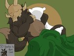 anthro beard bed_sheet bedding belly body_pillow bone facial_hair fur horn male nude nude_male overweight overweight_male pillow simple_background skull skull_head solo tail teeth cinder_bh disney the_owl_house papa_titan_(the_owl_house) humanoid mammal titan_(the_owl_house) 4:3 absurd_res hi_res