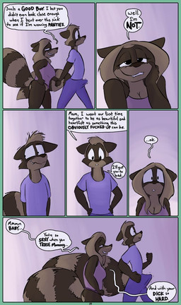 anthro bedroom_eyes bottomwear clothed clothing dialogue duo erection erection_under_clothing female good_boy male male/female mommy_kink narrowed_eyes pet_praise praise profanity raised_bottomwear raised_clothing raised_skirt seductive skirt speech_bubble text dirty_bunny marissa_keys tommy_keys mammal procyonid raccoon comic english_text incest_(lore) incestuous_temptation_(lore) mother_(lore) mother_and_child_(lore) mother_and_son_(lore) parent_(lore) parent_and_child_(lore) parent_and_son_(lore) son_(lore)