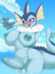absurd_res anthro anthrofied areola ashraely balls big_balls big_breasts big_penis blue_areola blue_body blue_nipples blush bodily_fluids breasts curvy_figure digital_media_(artwork) eeveelution english_text erection foreskin generation_1_pokemon genitals gynomorph heart_symbol hi_res huge_breasts humanoid_genitalia humanoid_penis intersex looking_at_viewer mammal nintendo nipples nude nude_anthro nude_gynomorph nude_intersex open_mouth outdoor_nudity outside partially_submerged penis pokemon pokemon_(species) pokemorph simple_background skinny_dipping smile solo standing tail text thick_penis thick_thighs third-party_edit tongue vaporeon voluptuous water wide_hips