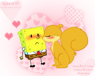 anthro blush clothed clothing duo embarrassed eye_through_hair female hair kissing male tail text translucent translucent_hair stepanda nickelodeon spongebob_squarepants sandy_cheeks spongebob_squarepants_(character) eastern_grey_squirrel grey_squirrel mammal rodent sciurid tree_squirrel 2007 english_text signature