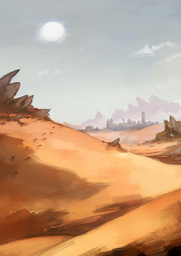 background_shot city desert footprint rock sand sky sun zero_pictured juliathedragoncat 2025 comic digital_media_(artwork) digital_painting_(artwork) hi_res painting_(artwork) warm_colors