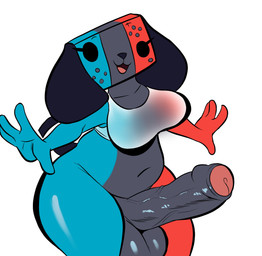 breasts butt genitals gynomorph intersex looking_at_viewer nude open_mouth penis shortstack shortstack_gynomorph shortstack_intersex simple_background solo thick_thighs white_background wide_hips isolatedartest nintendo nintendo_switch switch_dog animate_inanimate canid mammal 2020 absurd_res hi_res