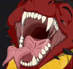 bodily_fluids fangs feral hair heterochromia horn looking_at_viewer male mouth_shot open_mouth saliva saliva_on_tongue saliva_string solo teeth tongue tongue_out judasyfox mythology dragon mythological_creature mythological_scalie scalie animated no_sound short_playtime webm