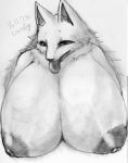 anthro big_breasts breasts female hair japanese kemono long_hair nipples solo tongue tongue_out cocolog roko_(cocolog) canid canine canis mammal wolf 2015 hi_res monochrome sketch