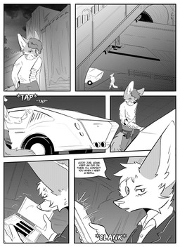 anthro car clothed clothing cybernetics detailed_background dialogue duo machine male ocular_prosthetic prosthetic text text_box vehicle kifyun2 adam_flint anton_(undying_void) canid canine fox mammal absurd_res black_and_white comic english_text hi_res monochrome