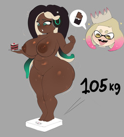 areola big_butt biped breasts butt duo female genitals glistening glistening_body nipples nude open_mouth pseudo_hair pupils simple_background smile tentacle_hair tentacles thick_thighs vulva wide_hips g3mma nintendo splatoon marina_(splatoon) aquatic cephalopod humanoid mollusk octarian octoling hi_res