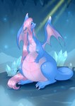 3_toes 4_fingers anthro belly big_belly blue_body blue_eyes blue_scales blue_tail blush cave claws closed_smile eyelashes feet female female_anthro finger_claws fingers gem hair hands_on_own_belly huge_belly inside light long_hair looking_up mouth_closed multicolored_body multicolored_scales pink_body pink_claws pink_hair pink_inner_ear pink_scales pink_wings pregnant pregnant_anthro pregnant_female scales smile solo standing tail toe_claws toes two_tone_body two_tone_scales wide_hipped_anthro wide_hipped_female wing_claws wings black_kitty european_mythology mythology dalila_(mioulgaw) dragon mythological_creature mythological_scalie scalie western_dragon winged_dragon 2025 colored digital_drawing_(artwork) digital_media_(artwork) english_description hi_res lighting shaded