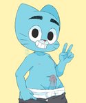 anthro blue_body blush clothing genitals grin humanoid_genitalia humanoid_penis male navel nipples penis smile solo undressing young young_anthro threek cartoon_network the_amazing_world_of_gumball gumball_watterson domestic_cat felid feline felis mammal 5:6 absurd_res hi_res