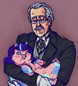ambiguous_feral ambiguous_gender black_clothing black_jacket black_topwear blue_eyes blue_highlights blush butler clothed clothed_human clothing duo elderly_human elderly_male eyelashes eyewear facial_hair feral fur glasses gloves grey_hair hair handwear highlights_(coloring) holding_another hooves jacket light_body light_skin male male_human multicolored_body multicolored_fur mustache necktie obese obese_feral overweight overweight_feral pattern_necktie pink_background pink_body pink_fur pink_hooves purple_hair simple_background smile sparkles sparkling_eyes striped_necktie topwear wearing_glasses white_clothing white_gloves white_handwear an0n_g1rl fluffy_pony fluffy_pony_(species) human mammal 2025 digital_media_(artwork) english_description hi_res shaded