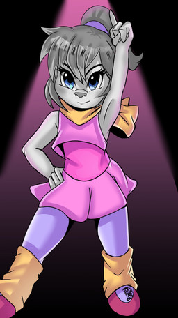 anthro blue_eyes bow_ribbon brown_hair clothing dancer_outfit dress female gesture hair hand_gesture hand_on_hip pointing ponytail raised_arm singer smile solo darkfang100 alvin_and_the_chipmunks alvin_and_the_chipmunks_(1983) brittany_miller chipmunk ground_squirrel mammal rodent sciurid absurd_res hi_res