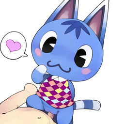 :3 anthro anthro_penetrated blue_body blush blush_lines blush_stickers bottomless clitoris clothed clothing cowgirl_position dipstick_ears duo ear_markings featureless_feet featureless_hands feet female female_penetrated from_front_position genitals heart_symbol human_on_anthro human_penetrating human_penetrating_anthro humanoid_genitalia humanoid_penis interspecies male male/female male_penetrating male_penetrating_female markings multicolored_ears navel on_bottom on_top penetration penis sex simple_background smile speech_bubble striped_markings striped_tail stripes sweater sweater_vest tail tail_markings topwear vaginal vaginal_penetration vest white_background youjomodoki animal_crossing nintendo rosie_(animal_crossing) villager_(animal_crossing) domestic_cat felid feline felis human mammal 1:1 2025 absurd_res hi_res