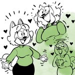 anthro clothed clothing female green_clothing green_sweater green_topwear group halo heart_symbol jumper lipstick makeup open_mouth paws simple_background smile solo sweater topwear creator_ant amy_(creator_ant) domestic_cat felid feline felis mammal 1:1 hi_res sketch