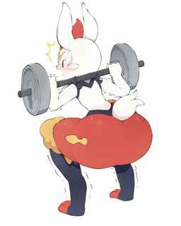 ambiguous_anthro ambiguous_gender anthro barbell big_butt blush bodily_fluids butt crouching exercise fur looking_back motion_lines multicolored_body multicolored_fur open_mouth pokemorph rear_view simple_background small_waist solo sweat tail text thick_thighs weightlifting white_background white_body white_ears white_fur white_sclera white_tail wide_hips workout abyss_creature_(artist) nintendo pokemon cinderace generation_8_pokemon pokemon_(species) 2024 4:5 absurd_res digital_drawing_(artwork) digital_media_(artwork) full-length_portrait hi_res korean_description portrait