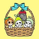 ambiguous_gender basket bodily_fluids clothing container feral group hat headgear headwear simple_background tears yellow_background mojacookie shikaruneko_(series) amayakasuneko nagameruneko shikaruneko ureuneko domestic_cat felid feline felis mammal 1:1 official_art