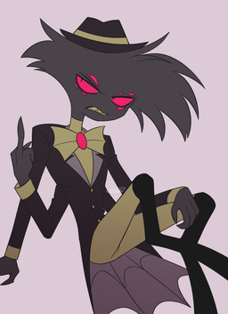 4_arms clothed clothing gesture hand_gesture hat headgear headwear male middle_finger multi_arm multi_eye multi_limb solo enaic31 hazbin_hotel hellaverse arackniss_(hazbin_hotel) arachnid arthropod demon humanoid spider absurd_res hi_res
