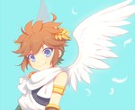 blue_eyes brown_hair clothing feathered_wings feathers hair light_body light_skin looking_at_viewer male not_furry simple_background smile solo wings wusagi2 kid_icarus nintendo pit_(kid_icarus) angel humanoid winged_humanoid