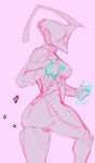 2021 alien alien_humanoid biped breasts butt colored_sketch digital_extremes featureless_crotch featureless_face female heart_symbol hi_res humanoid machine magic_user medium_breasts not_furry nyx_(warframe) partially_colored pink_background portrait robot robot_humanoid side_view simple_background sketch solo spookyboi standing tencent tenno thick_thighs three-quarter_portrait unusual_anatomy unusual_horn warframe
