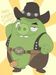 anthro balls clothing cowboy_hat erection genitals hat headgear headwear humanoid_genitalia humanoid_penis male penis solo toony idrewthis angry_birds rovio_entertainment sega pig_(angry_birds) domestic_pig mammal suid suina sus_(pig) 3:4