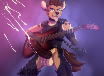 alternative_fashion anthro balls belt big_penis bodily_fluids bottomwear bottomwear_down chaps circumcised circumcision_scar clothed clothing cum ejaculation electric_guitar erection genital_fluids genital_scar genitals guitar hands-free huge_penis humanoid_genitalia humanoid_penis male musical_instrument pants pants_down partially_clothed penis plucked_string_instrument punk rock_out_with_your_cock_out scar shirt solo spontaneous_ejaculation string_instrument topwear blackbear tyler_(blackbear)