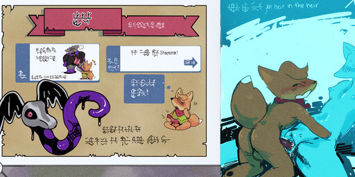 2_penises animal_genitalia animal_penis anthro anthro_on_anthro anthro_penetrated anthro_penetrating anthro_penetrating_anthro areola arm_support balls black_clothing black_ears black_shirt black_text black_topwear blue_areola blue_body blue_nipples blue_text blue_vulva blush blush_lines bodily_fluids boots breasts breath butt canine_genitalia canine_penis clothed clothed_anthro clothed_male clothing cutaway dipstick_tail duo erection eyes_closed female female_anthro female_penetrated footwear fur genital_fluids genitals gloves green_clothing green_shirt green_topwear green_tunic grey_body handwear head_tilt holding_melee_weapon holding_object holding_sword holding_weapon humanoid_genitalia humanoid_vulva impregnation kerchief kneeling knot knotted_penis leaning leaning_backward looking_pleasured male male/female male_anthro male_penetrating male_penetrating_female markings masturbation melee_weapon mostly_nude mostly_nude_anthro mostly_nude_male multi_genitalia multi_penis multicolored_body multicolored_fur neckerchief neckwear nipples nude nude_anthro nude_female open_mouth orange_balls orange_body orange_ears orange_fur orange_tail ovum penetration penile penile_masturbation penile_penetration penis penis_in_vagina pink_penis precum purple_boots purple_clothing purple_footwear purple_gloves purple_handwear red_eyes red_kerchief red_neckerchief red_penis red_tongue sex shirt shoes sitting small_breasts sperm_cell sword tail tail_markings tan_body tan_fur tapering_penis text tongue topwear tunic two_tone_tail vaginal vaginal_fluids vaginal_fluids_on_penis vaginal_penetration vulva weapon white_tail white_tail_tip currentlytr_ash tunic_(video_game) ruin_seeker the_heir_(tunic) canid canine fox ghost mammal spirit 2026 character_cipher constructed_script english_text hi_res multiple_images translated trunic_text