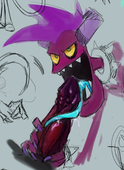 blue_tongue blush bodily_fluids bracelet claws collar duo fellatio genital_fluids green_eyes hair horn jewelry leaking_precum male male/male mohawk offscreen_character offscreen_male oral penile pink_body pink_skin precum purple_claws purple_hair purple_horn saliva sex sharp_teeth spiked_bracelet spiked_collar spikes striped_horn stripes teeth tongue tongue_out yellow_sclera spiceskeleton asian_mythology east_asian_mythology japanese_mythology mythology sega sonic_the_hedgehog_(series) the_deadly_six zavok zazz demon monster oni yokai zeti zeti_(species) colored_sketch hi_res sketch