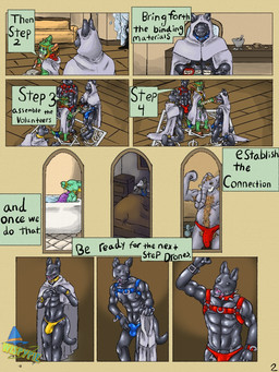 anthro arm_cuffs bandage bandaged_arm bathtub bdsm bedroom bedroom_eyes black_body black_fur blood bodily_fluids body_hair bottomwear broken_tusk brown_eyes bulge chest_hair cloak clothed clothing collar comic_panel container crawling crotchless_bottomwear crotchless_clothing detailed_background detailed_bulge dialogue digitigrade dripping drone dronesuit drooling dumbells ear_piercing ear_ring feeding flexing floorboards fur fur_markings furgonomics furniture gem genitals glistening glistening_body glyphs green_body green_eyes green_fur grey_body group hair hankerchief harness holding_object jar jewelry kerchief kneeling latex latex_clothing latex_skinsuit leg_cuffs loincloth lying magic magic_user male male/male markings mirror mostly_nude multi_eye multicolored_body multicolored_fur narrowed_eyes necklace nipple_outline nipples orange_body penis penis_grab piercing pink_eyes plantigrade proboscis_(anatomy) pubes purple_body ring_piercing ritual saliva seductive shirt skimpy skinsuit sleeping soaked sofa speech_bubble spiked_collar spikes standing submissive submissive_male symbol table tail tank_top text text_box thong tight_clothing topwear trunk_(anatomy) tusks underwear undressing unusual_anatomy veil wall_(structure) white_body white_fur zipper zipper_mouth wispypie canid canine canis elephant elephantid lizard mammal proboscidean reptile scalie wolf 3:4 comic digital_drawing_(artwork) digital_media_(artwork) english_text hi_res watermark