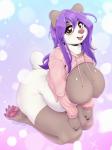 anthro areola belly big_belly big_breasts biped breasts brown_eyes claws clothed clothing female hair hoodie huge_breasts huge_thighs kneeling long_hair looking_at_viewer nipples obese obese_anthro obese_female open_mouth open_smile overweight overweight_anthro overweight_female pawpads purple_hair smile solo sweater text thick_thighs toe_claws topwear twitter_hoodie sukebepanda meme_clothing sukebe bear giant_panda mammal 2018 digital_media_(artwork) hi_res meme