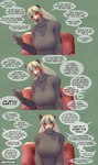 anthro clothing cpthaze female interview profanity sweater text topwear hazmund myra canid canine dire_wolf mammal prehistoric_species english_text hi_res