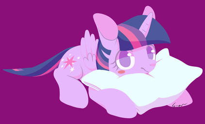 blush female feral horn looking_at_viewer lying on_front pillow simple_background solo wings sion_(artist) friendship_is_magic hasbro my_little_pony mythology twilight_sparkle_(mlp) equid equine mammal mythological_creature mythological_equine winged_unicorn