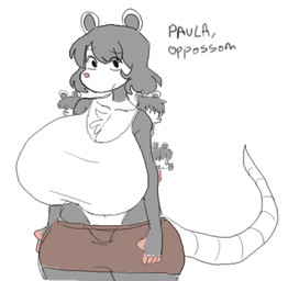 ambiguous_gender anthro bangs big_breasts breasts curvy_figure female female_focus grey_hair group hair huge_breasts mature_female tail thick_thighs voluptuous wide_hips lewdicrousart paula_(lewdicrousart) american_opossum mammal marsupial virginia_opossum mother_(lore) mother_and_child_(lore) parent_(lore) parent_and_child_(lore)