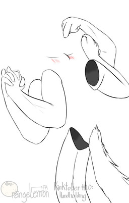 against_surface against_wall ambiguous/ambiguous ambiguous_gender anthro blush disembodied_hand disembodied_tail hand_holding intimate invisible zero_pictured moblie kinktober mammal 2020 black_and_white hi_res monochrome sketch
