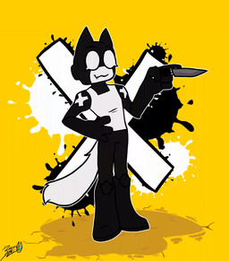 2000s_theme anthro black_body black_fur catching clothed clothed_anthro clothed_male clothing fur holding_knife holding_object knife male male_anthro newgrounds_logo newgrounds_tankcat no_pupils pawpads standing tail throwing_object bonumshxt newgrounds captain_steve 2025 animated