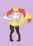 akitokit anthro black_body black_fur braixen breasts chest_tuft colored digitigrade eyelashes female fluffy fluffy_tail fur generation_6_pokemon inner_ear_fluff looking_at_viewer nintendo pigeon_toed pokemon pokemon_(species) red_body red_eyes red_fur short_stack small_breasts small_waist smile smiling_at_viewer solo tail tuft two_tone_tail white_body white_fur wide_hips yellow_body yellow_fur