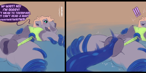 anthro big_butt big_pussy big_vulva breasts butt clitoris clothing female genital_torture genitals heart_symbol hyper hyper_genitalia hyper_vulva leotard looking_pleasured midriff minimal_clothing pond pussy_torture restrained restrained_by_tentacles simple_background slapping_pussy small_breasts solo speech_bubble surprised tentacles text thick_thighs vulva water wide_hips h-key zira_(h-key) bovid caprine goat mammal english_text hi_res