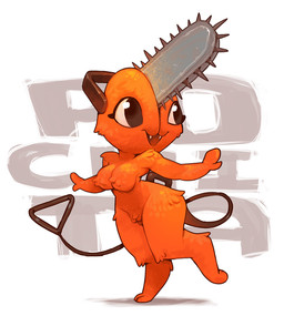 2_fingers 2_toes anthro anthrofied breasts brown_eyes chainsaw feet female fingers fur machine open_mouth orange_body orange_fur power_tool simple_background solo toes tools ivan_n chainsaw_man pochita_(chainsaw_man) animate_inanimate canid canid_demon canine demon devil_(chainsaw_man) living_machine mammal
