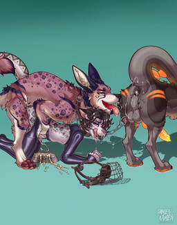 all_fours anal anal_penetration animal_genitalia animal_penis anthro anthro_on_feral anthro_penetrated balls barcode bdsm bdsm_collar bdsm_gear bdsm_outfit belly_tattoo belt bestiality black_body black_fur black_hair blue_eyes bodily_fluids body_pattern bondage bondage_gear bone bound bowl brown_eyes butt canine_genitalia canine_penis chain chained chained_collar chastity_cage chastity_device close-up clothing collar container cum cum_in_bowl cum_in_container cum_on_ground cumshot degradation doggystyle dominant dominant_feral dominant_male dripping drooling ears_back ears_down ejaculation eyebrows faceless_character faceless_male femboy feral feral_penetrating feral_penetrating_anthro flat_chastity_cage footprint from_behind_position fur genital_fluids genitals glowing glowing_body glowing_genitalia glowing_markings glowing_penis grey_body grey_fur group hair half-closed_eyes humiliation knot knotted_penis leaking leaking_precum leash leather leather_clothing licking licking_lips looking_at_viewer looking_pleasured makeup male male/male male_anthro male_feral markings mating_grip muzzle_(object) muzzled narrowed_eyes navel nude oral pawprint pawprint_tattoo paws penetration penis pink_nose pivoted_ears precum quadruped rimming rimming_male rimming_while_penetrated saliva saliva_drip saliva_on_anus saliva_on_balls saliva_on_face saliva_on_tongue saliva_string self_lick sex simple_background skull skull_head sloppy smile spikes spikes_(anatomy) spots spotted_body spotted_fur submissive submissive_anthro submissive_male tail tattoo teeth tongue tongue_out trio white_body white_fur damienkamien mythology emmett canid canine dragon felid feline fox hybrid leopard mammal mythological_creature mythological_scalie pantherine scalie snow_leopard absurd_res hi_res