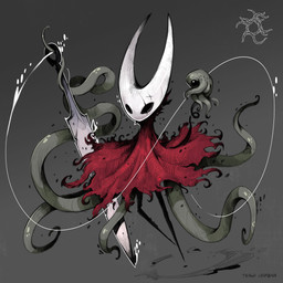 clothing dress eye_scar facial_scar female scar simple_background solo tentacles text weapon lehmannthiago hollow_knight:_silksong hollow_knight_(franchise) team_cherry hornet_(hollow_knight) arthropod 1:1 absurd_res artist_name hi_res portrait