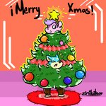 anthro christmas_tree duo holidays male male/male plant tree zhibita christmas candykat_(character) zhibita_(character) canid canine canis domestic_dog felid feline mammal shiba_inu spitz 1:1 digital_media_(artwork)