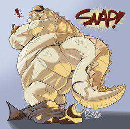 accident accidental_exposure albino anthro baseball_cap belly bottomwear bottomwear_down butt clothing hat headgear headwear jockstrap looking_back male obese obese_anthro obese_male onomatopoeia overalls overalls_down overweight overweight_anthro overweight_male rear_view scales snap solo sound_effects tail text thick_tail underwear wardrobe_malfunction white_body white_scales yellow_sclera deadanthro sean_(deadanthro) alligator alligatorid crocodilian reptile scalie digital_media_(artwork) full-length_portrait hi_res portrait