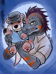 angry duo looking_at_viewer male multicolored_body plushie smoke spoiler two_tone_body fruitz echo_(game) echo_(series) echo_project chase_hunter flynn_moore gila_monster helodermatid lizard mammal mustelid otter reptile scalie 3:4 hi_res