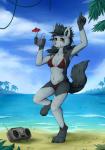 anthro anthrofied beverage bikini clothed clothing dancing electronics female food pokemorph radio skimpy solo swimwear two-piece_swimsuit blackfury nintendo pokemon generation_3_pokemon mammal mightyena pokemon_(species) hi_res