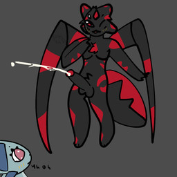6_eyes anthro arthropod_abdomen black_body black_fur blush blush_lines bodily_fluids breasts chest_tuft cum cumming_on_another cumshot ejaculation female female/female fluffy fur genital_fluids genitals gynomorph herm herm/female intersex intersex/female looking_pleasured multi_eye penis red_body red_eyes red_fur spider_legs tuft styxzin52 casualties:_unknown gunsaw arachnid arthropod canid canine fox gunsawian mammal roza_(gunsawian) spider velvet_(gunsawian) 1:1 hi_res