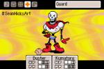 abstract_background bone clothing duo gloves handwear male not_furry scarf skeleton text sean_hicks earthbound_(series) nintendo undertale undertale_(series) duster_(earthbound) kumatora_(earthbound) papyrus_(undertale) animated_skeleton human mammal undead 3:2 crossover english_text low_res