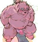 anthro belly big_belly black_nose blush bodily_fluids clothing duo facesitting genitals heart_symbol kemono male male/male mature_male moobs nipples overweight overweight_male penis sitting_on_another solo_focus sweat underwear chisa_sa canid canine canis domestic_dog mammal 2024